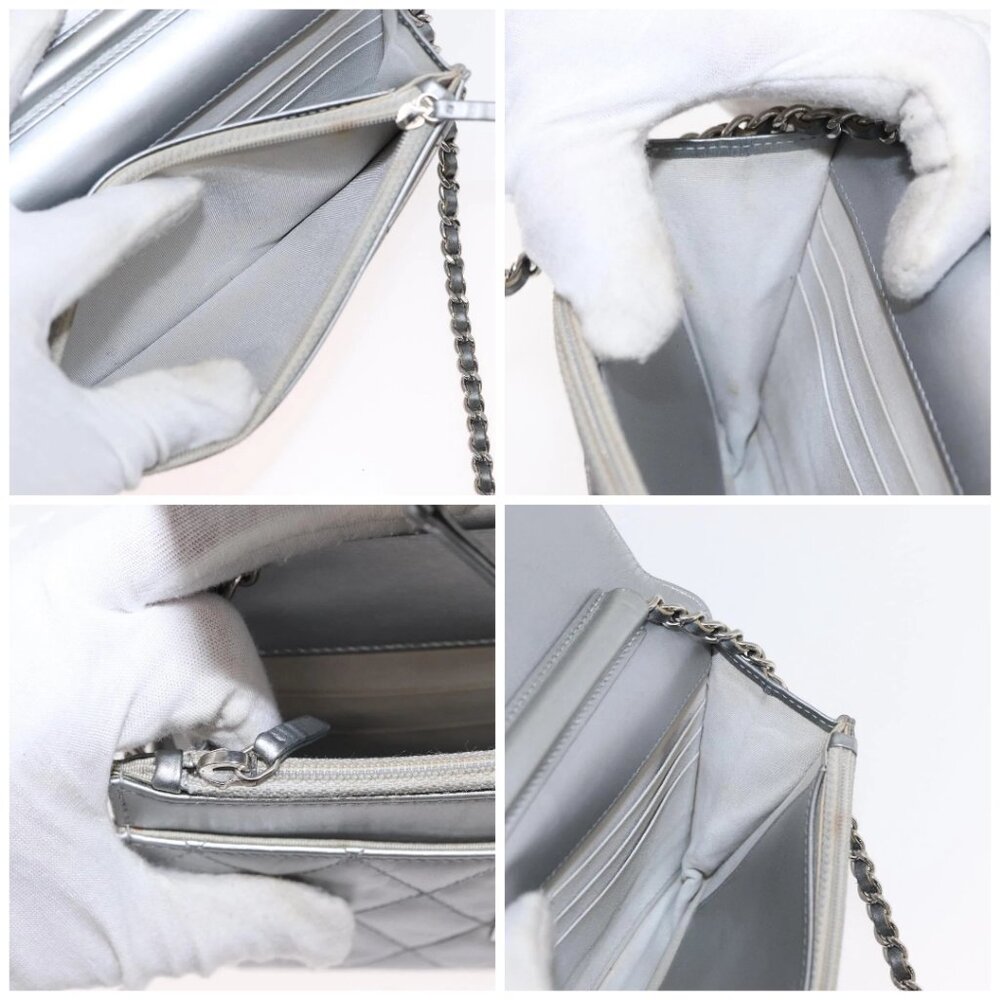 CHANEL Matelasse Chain Wallet Leather Silver - Picture 16 of 16